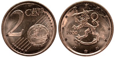 ФИНЛЯНДИЯ 2 ЕВРОЦЕНТА 2000 KM 99 сталь плакированная медью UNC 4181-465