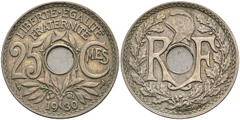 Франция 25 сантимов 1930 KM 867a, Le Franc 171.7 медно-никель 4143-442