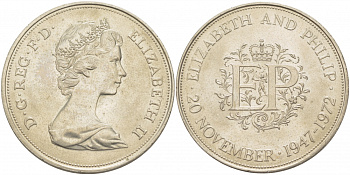 Великобритания 25 пенсов 1972 25 лет со дня свадьбы Елизавтеы II И Филлипа (1947-1972, серебрянная свадьба), Елизавета II (1952-2022) KM 917, Spink 4226 медно-никель 118-614