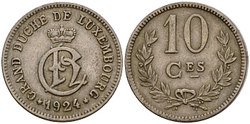 Люксембург 10 сантимов 1924 Шарлотта (1918-1964) KM 34 медно-никель 4584-1112