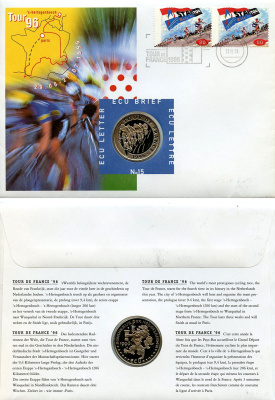 Нидерланды 1 экю 1996 Тур де Франс, в оригинальном конверте, с марками, первый день гашения X 215 медно-никель BU 4-3-8-34