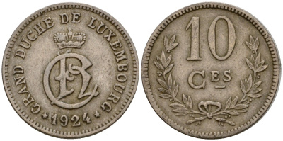 Люксембург 10 сантимов 1924 Шарлотта (1918-1964) KM 34 медно-никель 4584-1112