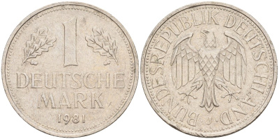 ФРГ 1 марка 1981 J KM 110, J. 385 медно-никель 4177-1231