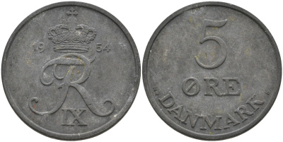 ДАНИЯ 5 ЭРЕ 1954 N; S, ФРЕДЕРИК IX (1947-1972) KM 843.1 цинк 4565-732