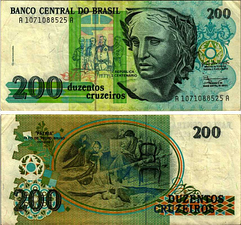 Бразилия 200 крузейро 1990 Pick 229 бумага 8606-45-1-1