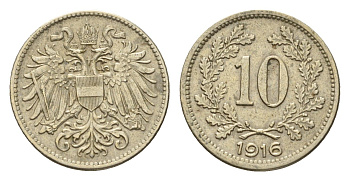 Австрия 10 геллеров 1916 Франц Иосиф I (1848-1916) KM 2822 медь цинк никель 66-942