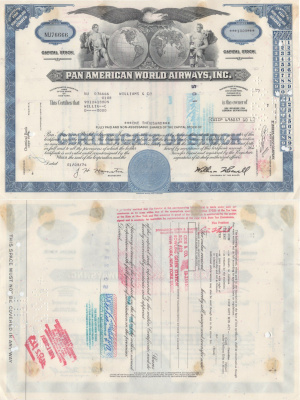 США, Pan American World Airwaysсертификат на 100 акций1974бумага5554-32-2