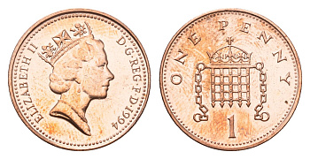 Великобритания 1 пенни 1994 Елизавета II (1952-2022) KM 935a, Spink 4391 (B4) сталь плакированная медью UNC 4696-765
