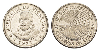 Никарагуа 10 сентаво 1972 KM 17.2a сталь плакированная никелем UNC 4640-1019