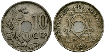 Бельгия 10 сантимов 1924 Belgie KM 86 медно-никель 4172-655