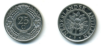 Нидерландские Антилы 25 центов 1992 Беатрикс (1980-2013) KM 35 никелированная сталь 35-1314