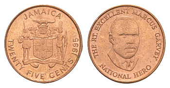 Ямайка 25 центов 1995 KM 167 сталь плакированная медью UNC 4643-124