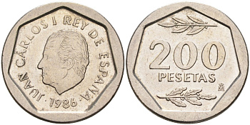 Испания 200 песет 1986 Хуан Карлос I KM 829 медно-никель 4582-651