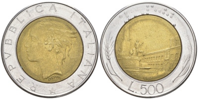 Италия 500 лир 1982 R, Квиринальский дворец в Риме KM 111 биметалл 4402-657