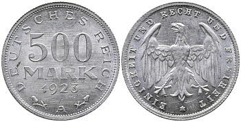 ГЕРМАНИЯ 500 МАРОК 1923 А KM 36, J. 305 алюминий 38-311