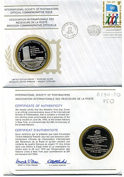 США МЕДАЛЬ С КОВЕРТОМ СПЕЦГАШЕНИЯ И МАРКОЙ 1975 30 ЛЕТ ООН 6290-20