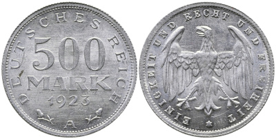 ГЕРМАНИЯ 500 МАРОК 1923 А KM 36, J. 305 алюминий 38-311