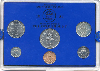 Швеция набор монетного двора из 6 монет 1984 в пластике, Карл XVI Густав (1973- ) KM MS31 UNC 5-4-2-48