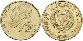 Кипр 20 центов 1989 KM 62.1 никель латунь 4140-812