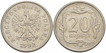 Польша 20 грошей 1992 MW KM 280 медно-никель 4532-451