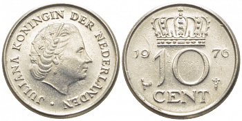 Нидерланды 10 центов 1976 Юлиана (1948-1980) КМ 182 никель 112-351