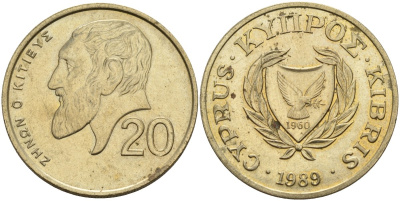 Кипр 20 центов 1989 KM 62.1 никель латунь 4140-812