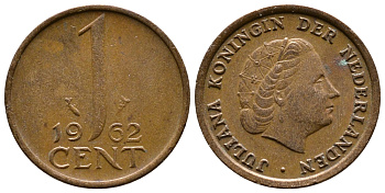 Нидерланды 1 цент 1962 Юлиана (1949-1980) КМ 180 бронза 4110-1746