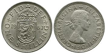 Великобритания 1 шиллинг 1963 Елизавета II (1952-2022), Шотландский герб KM 905, Spink 4148 медно-никель 4384-714