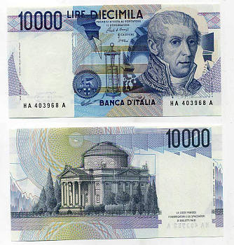 Италия 10000 лир 1984 Вольта, музей Храм Вольтиано Pick 112a бумага 00-00