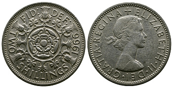 Великобритания 2 шиллинга (флорин) 1966 Елизавета II (1952-2022) KM 906, Spink 4146 медно-никель 4382-726