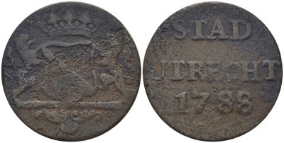 НИДЕРЛАНДЫ, УТРЕХТ 1 ДУИТ 1788 UTRECHT KM 91 медь 76-148
