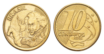 Бразилия 10 сентаво 2002 KM 649.2 сталь плакированная латунью UNC 4644-444