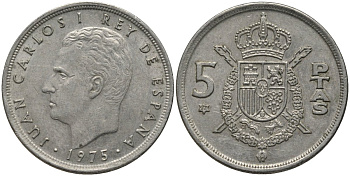 Испания 5 песет 1975 (77) Хуан Карлос I (1975-) KM 807 медно-никель 4577-727