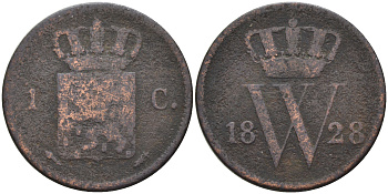 Нидерланды 1 цент 1828 Виллем I (1815-1840) KM 47 медь    4177-316