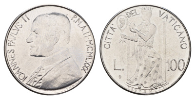 Ватикан 100 лир 1980 MCMLXXX KM 146 нержавеющая сталь UNC 54-2135