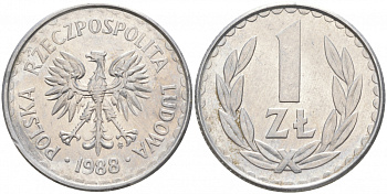 ПОЛЬША 1 ЗЛОТЫЙ 1988 MW KM 49.2 алюминий 68-441