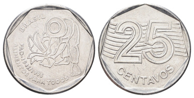 Бразилия 25 сентаво 1995 50 лет Всемирной продовольственной программе (ФАО) KM 642 нержавеющая сталь 4646-1025