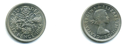 Великобритания 6 пенсов 1956 Елизавета II (1952-2022) KM 903, Spink 4149 медно-никель 35-547