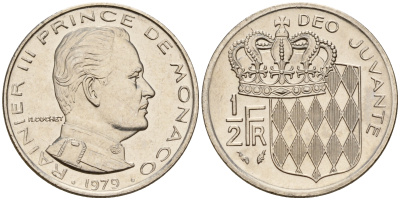 Монако 1/2 франка 1979 Ренье III (1949-2005) KM 145 никель  4189-245