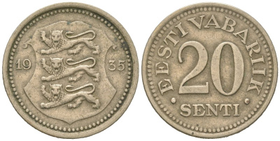 Эстония 20 центов 1935 Республика (1918-1941) KM 17 никель бронза 4615-1118