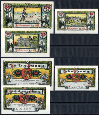 Альтенкирхен-им-Вестервальд (Пруссия, Рейн) полный набор из 3 нотгельдов (10, 25 и 50 пфеннигов) 1921
 Mehl Grabowski 24.1b бумага UNC (пресс) 7556-1-1-2