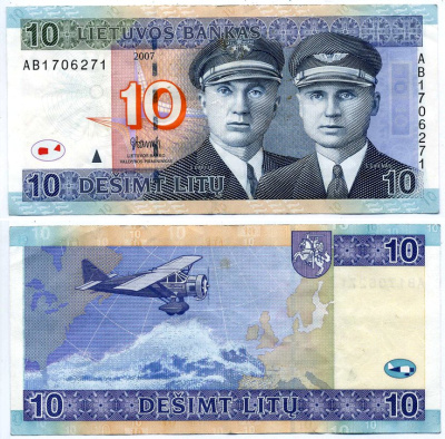 Литва 10 литов 2007 серия АВ Pick 68, Сергеев 68 бумага 2197-45-1-1