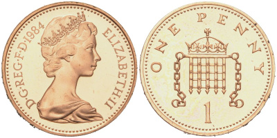 Великобритания 1 пенни 1984 Елизавета II (1952-2022) KM 927, Spink B2 бронза PROOF 1529-934