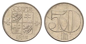 Чехословакия 50 геллеров 1991 KM 144 медно-никель 4674-669
