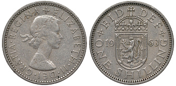 Великобритания 1 шиллинг 1963 Елизавета II (1952-2022), Шотландский герб KM 905, Spink 4148 медно-никель 4122-1025