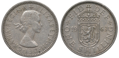 Великобритания 1 шиллинг 1963 Елизавета II (1952-2022), Шотландский герб KM 905, Spink 4148 медно-никель 4122-1025