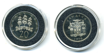 Ямайка 20 центов 1970 P, тираж 12000 экз., Франклин Минт KM 48 медно-никель PROOF 02-104-32
