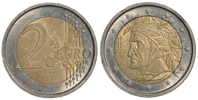ИТАЛИЯ 2 ЕВРО 2002 KM 217 биметалл 76-412