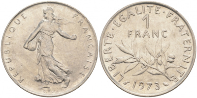 ФРАНЦИЯ 1 ФРАНК 1973 СЕЯТЕЛЬ KM 925.1 никель 186-343