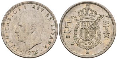 Испания 5 песет 1975 (80) Хуан Карлос I (1975-2014) KM 807 медно-никель 259-336